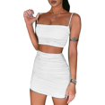 thumbnail image 1 of Womens 2 Piece Outfits Set Ruched Cami Crop Top Bodycon Skirt Mini Club Dress, 1 of 5