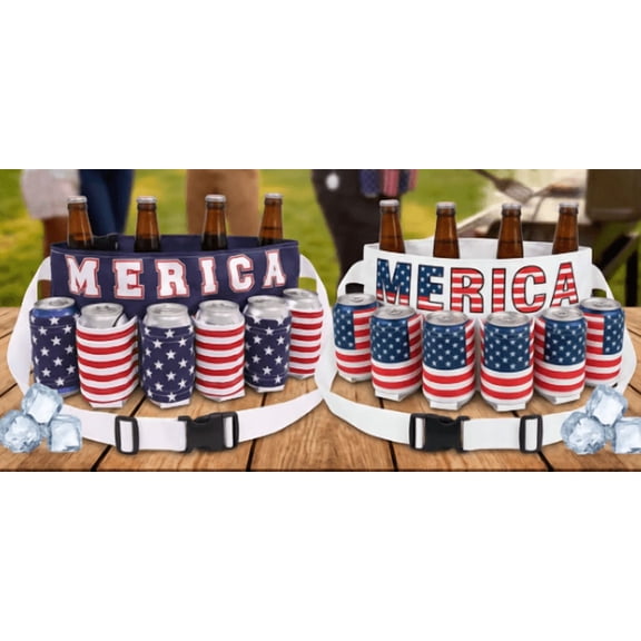 American Patriotic Beer Belt 6 Pack Unisex Beverage Bottle Belt Holder for Festival Party Supplies
