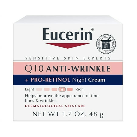 Eucerin Q10 Anti-Wrinkle Night Cream with Pro-Retinol | Facial Cream for Sensitive Skin, 1.7 oz