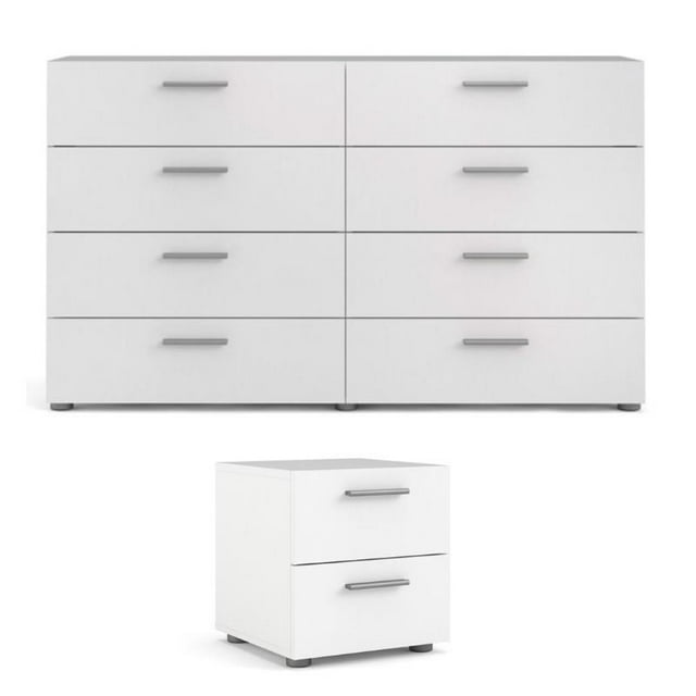 Tvilum Canada Ensemble de Chambre 2 Pcs avec Commode 8 Tiroirs et Table de Nuit en Blanc