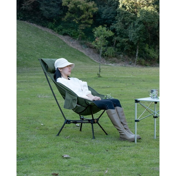 Ultralight Compact Camping Folding Beach Chair with Anti-Sinking Large Feet (Green - Triangular Frame High Back)
