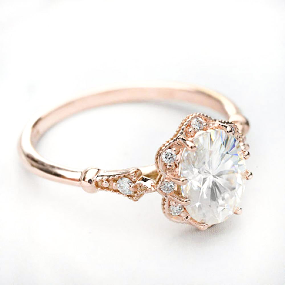 Charm Women Rose Gold Plated Rings Jewelry Cubic Zircon Wedding Ring Size 6-10 