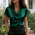 thumbnail image 4 of Women's Tops Dressy 2026 Cowl Neck Satin Shirts Short Sleeve Tops Office Business Dressy Casual Outfits, 4 of 8
