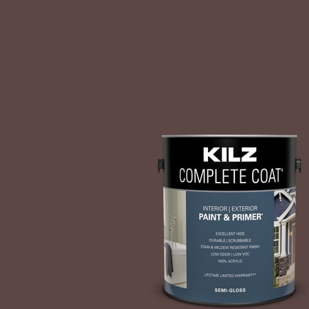 KILZ Complete Coat Paint & Primer, Interior/Exterior, Semi-Gloss, Burnt Clay, 1 Gallon