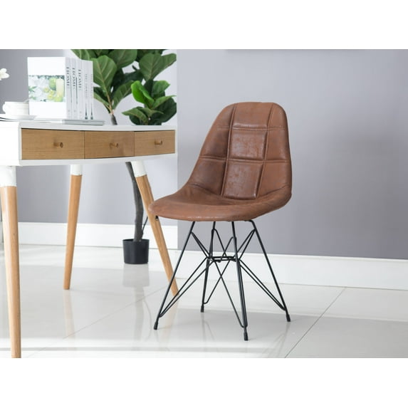 Porthos Home Mid-century Modern Faux Leather Upholstered Dining with Unique Eames Style Eiffel Metal Legs, Easy Assembly