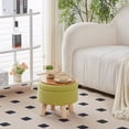 thumbnail image 2 of Storage Ottoman, Modern Round Footrest with Soft Padded Seat, Teddy Velvet Footstool with Wood Legs, Accent Small Table or Plant Stand for Living Room (Brilliant Green), 2 of 7