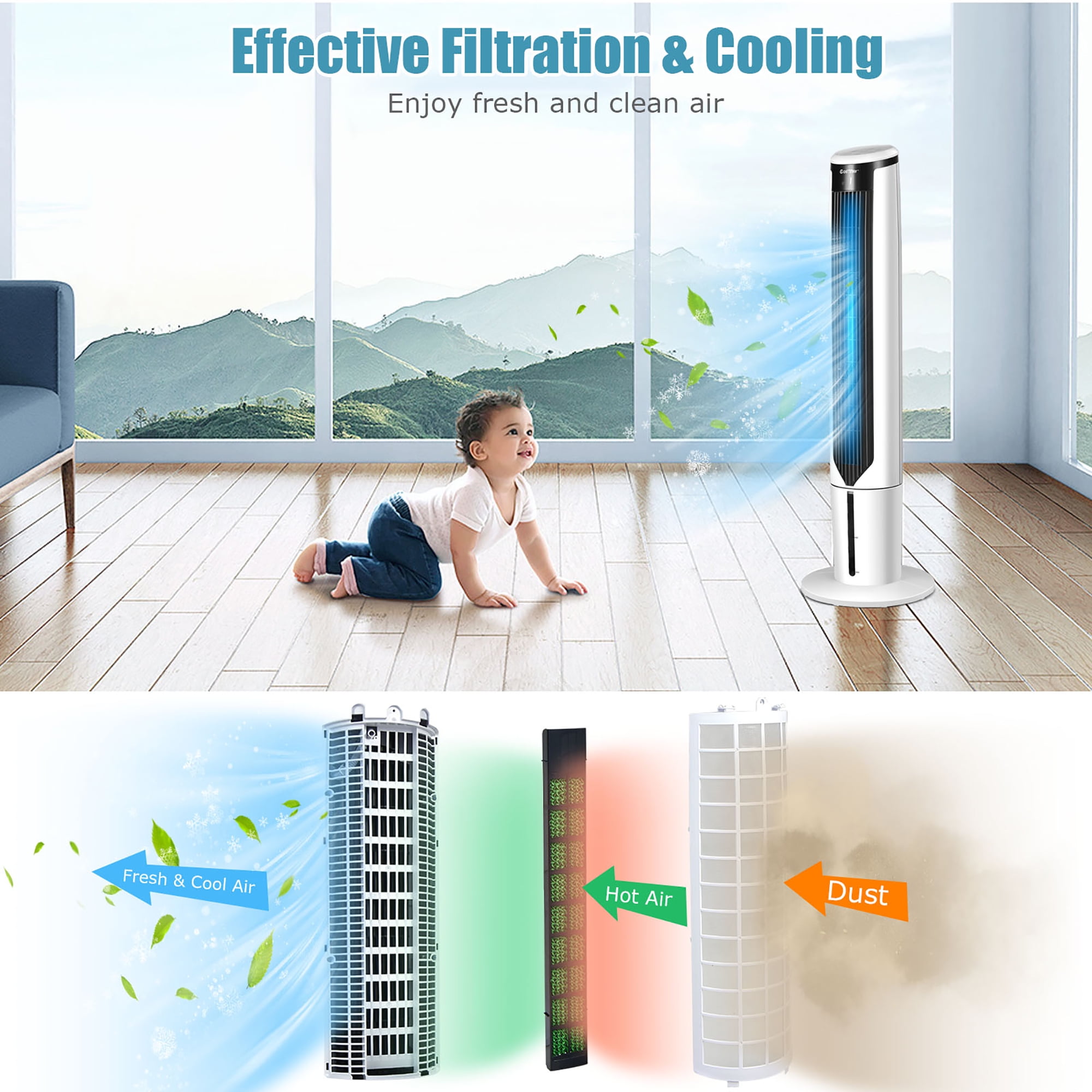 Costway 41'' Evaporative Air Cooler Quiet Cooling Oscillating Fan with Remote Control