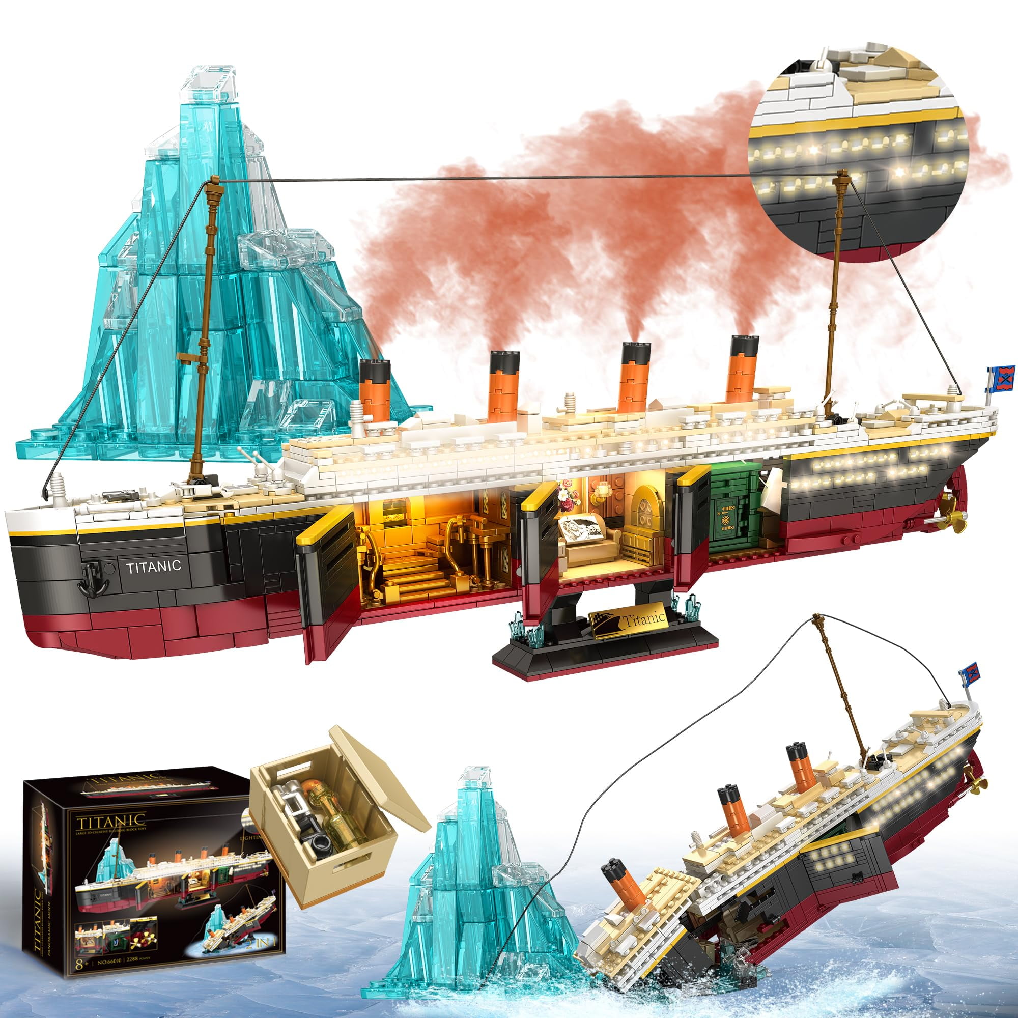 LeBrickCrt Titanic Building Blocks Set 2288 Pieces Big Ship Block Model Set with Light Strip Glacier Ideal Gift for Adults and Kids Walmart