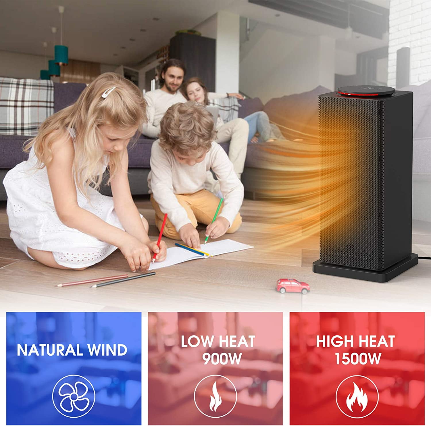 ALROCKET Space Heater, 1500W PTC Heater with ECO Thermostat, Tower Heater  Oscillating Electric Heater with Remote Control, 24H Timer LED Display,  Overheat Tip-over Protection Fast Heat for Home Office - Walmart.com