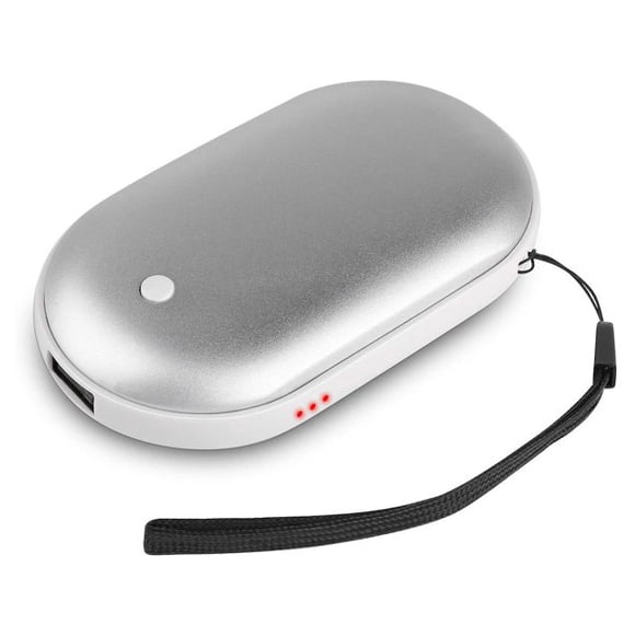 Chauffe-mains USB Rechargeable Powerbank Portable -1 Pack 2400mAh Chauffage de Poche Électrique Portable, Thérapie Thermique Idéal pour Extérieur, Chasse, Golf, Camping, Cadeaux Chauds Couleur Argent