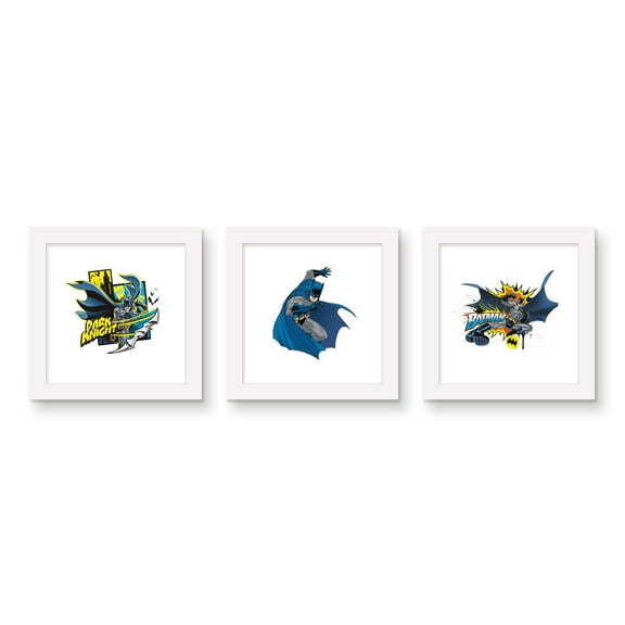 Gallery Pops DC Comics Batman - Caped Crusader Wall Art Bundle (3-Pack), White Framed Version, 12" x 12"