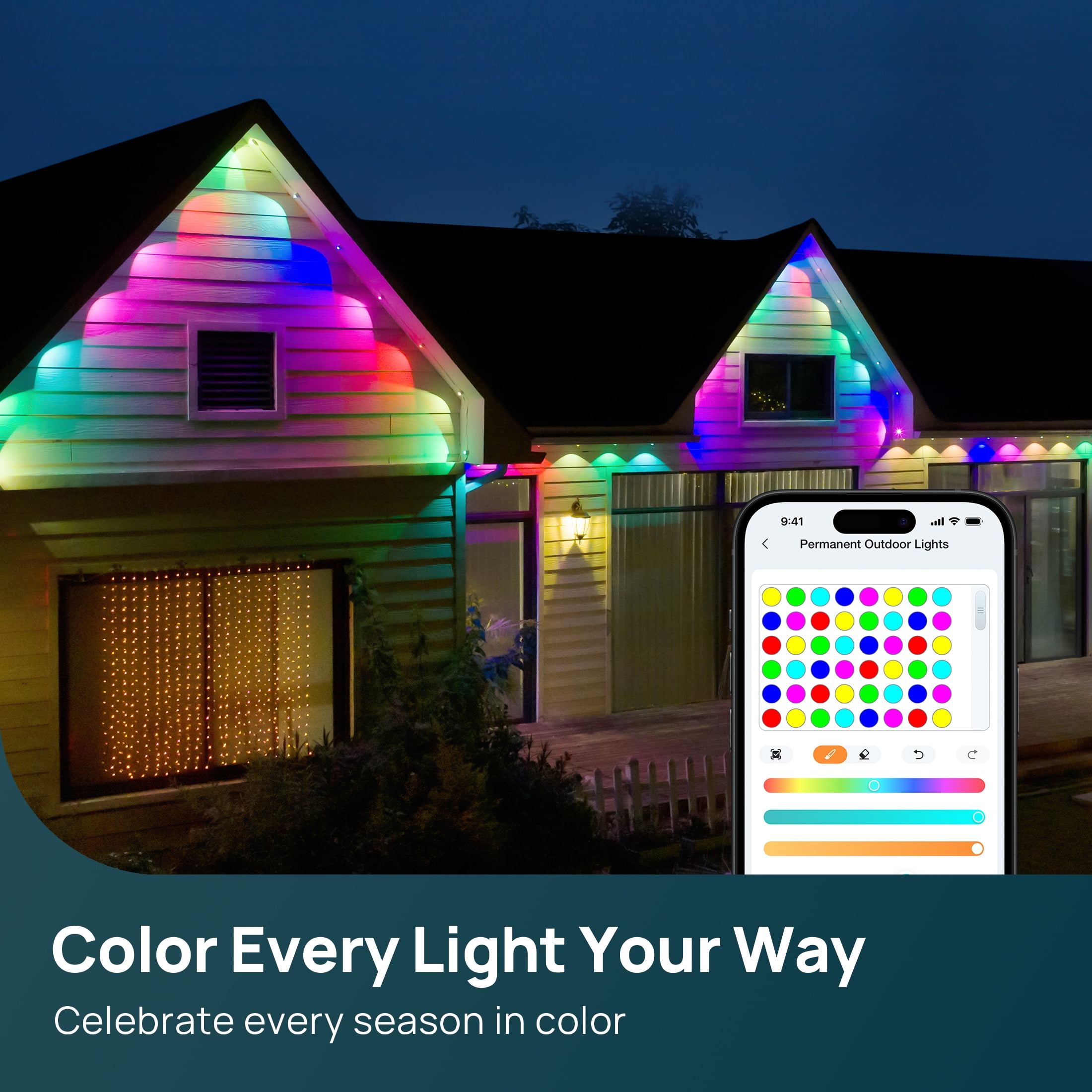 Linkind HP4 Smart Permanent Outdoor Lights 100ft, Color-Changing LED Strip Lights, IP67 Waterproof, Wifi + Bluetooth, Patio, Garden Decor, Holiday Lighting