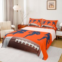 jejeloiu Football Sport Lover Queen Sheet Sets,Orange Brown Bed Set For Man Woman 4pcs