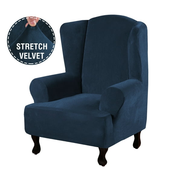 Luxurious Velvet Plush 2 Piece Wingback Chair Slipcover, Stretch Wingback Chair Sofa Slipcover, Full Protection Against Stains, Stay In Place Foam Sticks, Easy Install Sofa Cover