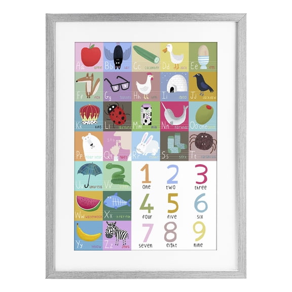 Stupell Industries Counting & Alphabet Learning Gray Framed Print Under Glass, design by Carla Daly