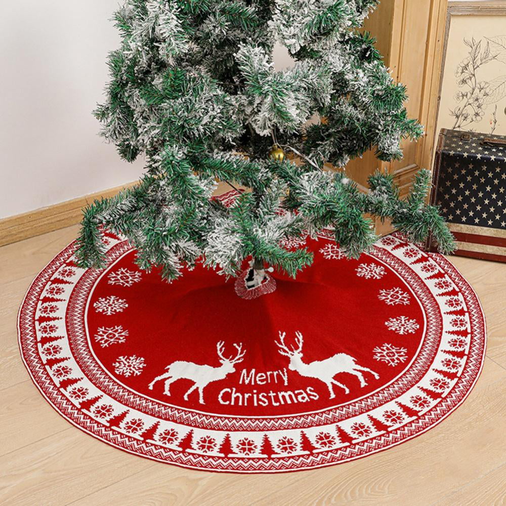 Christmas Pattern with Deer Print Christmas Tree Skirt for Merry Christmas Party Under Xmas Tree Decoration 30 36 48 