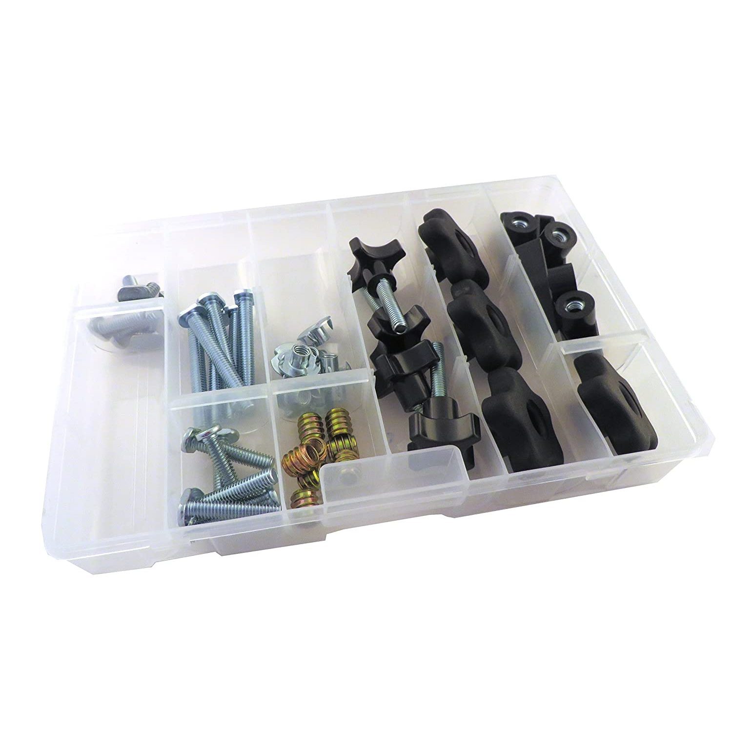 46 Piece Jig Fixture T Track Hardware Kit 1/4 20 Threads with Knobs, T Bolts, Threaded Inserts