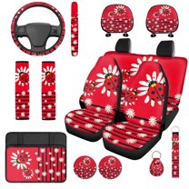 Uorisanigo Red Ladybug 14 Pack Car Accessories Set with Cars Seat Covers Auto Steering Wheel Accessories Seat Belt Pads Cars Headrest Cover Armrest Cover Water Cup Pad Soft Fashion for Car SUV