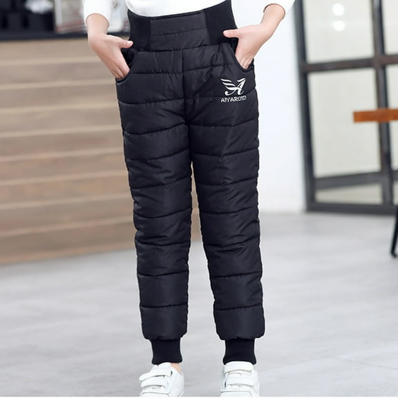 CUZIBR Big Girls Boys Snow Pants High Waist Thick Windproof Winter Warm Solid Color Elastic Lightweight Down Trousers Activewear Clothes Wear Outfits,Black,2-3 Years
