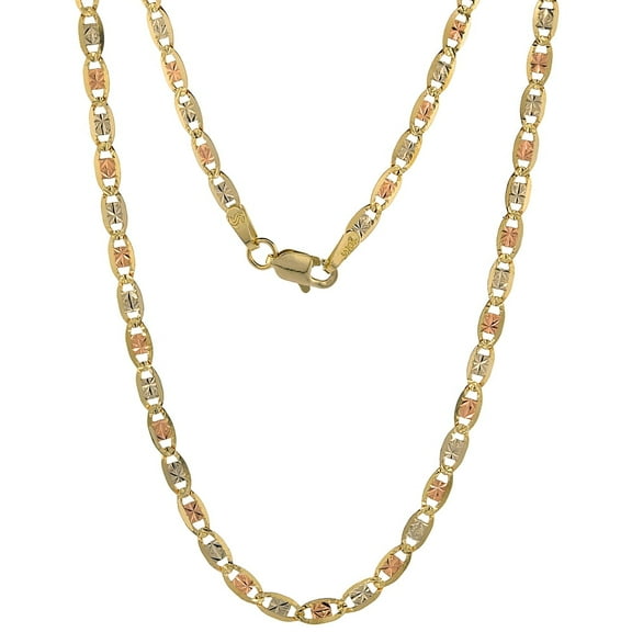 10k Tri Color Solid Italian Gold Valentino Link Chain Necklace 2.8mm Cadena de Oro 22"3.