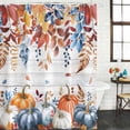 thumbnail image 2 of Fall Blue Pumpkins Shower Curtain, Waterproof Shower Curtains for Bathroom, Thanksgiving Eucalyptus Farm Wooden Plank Washable Fabric Bathtub Curtain Set Bath Decor with 12 Hooks Standard 72"x72", 2 of 8