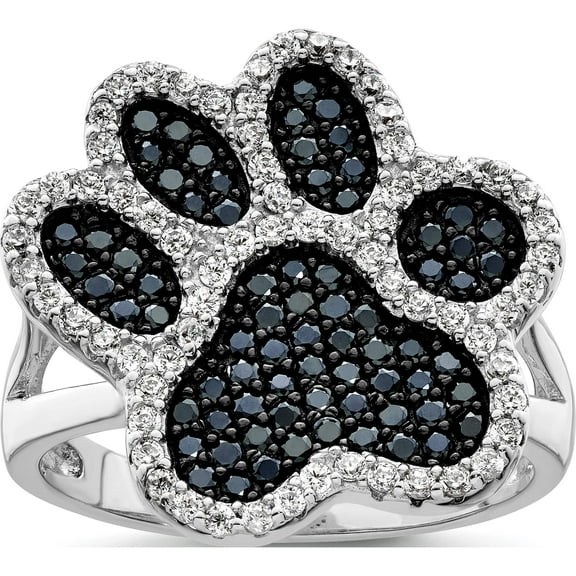 Sterling Silver Polished Cz Paw Print Ring (Size 7) Made In China qr7218-7