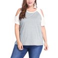 thumbnail image 3 of GRACE & GRANDEUR Women's Plus Size Contrast Short Sleeve Cold Shoulder Summer Blouse 1X Gray, 3 of 6