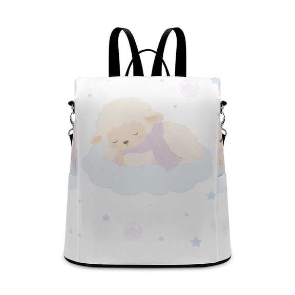 BCIIG Cute Sleeping Lamb On Cloud With Purple Scarf Stars Bubbles Nursery Seamless Pattern Anti Theft Backpack, Purse for Women, Secure Back Zipper, Multi-Purpose Rucksack Backpack With Adjustable St