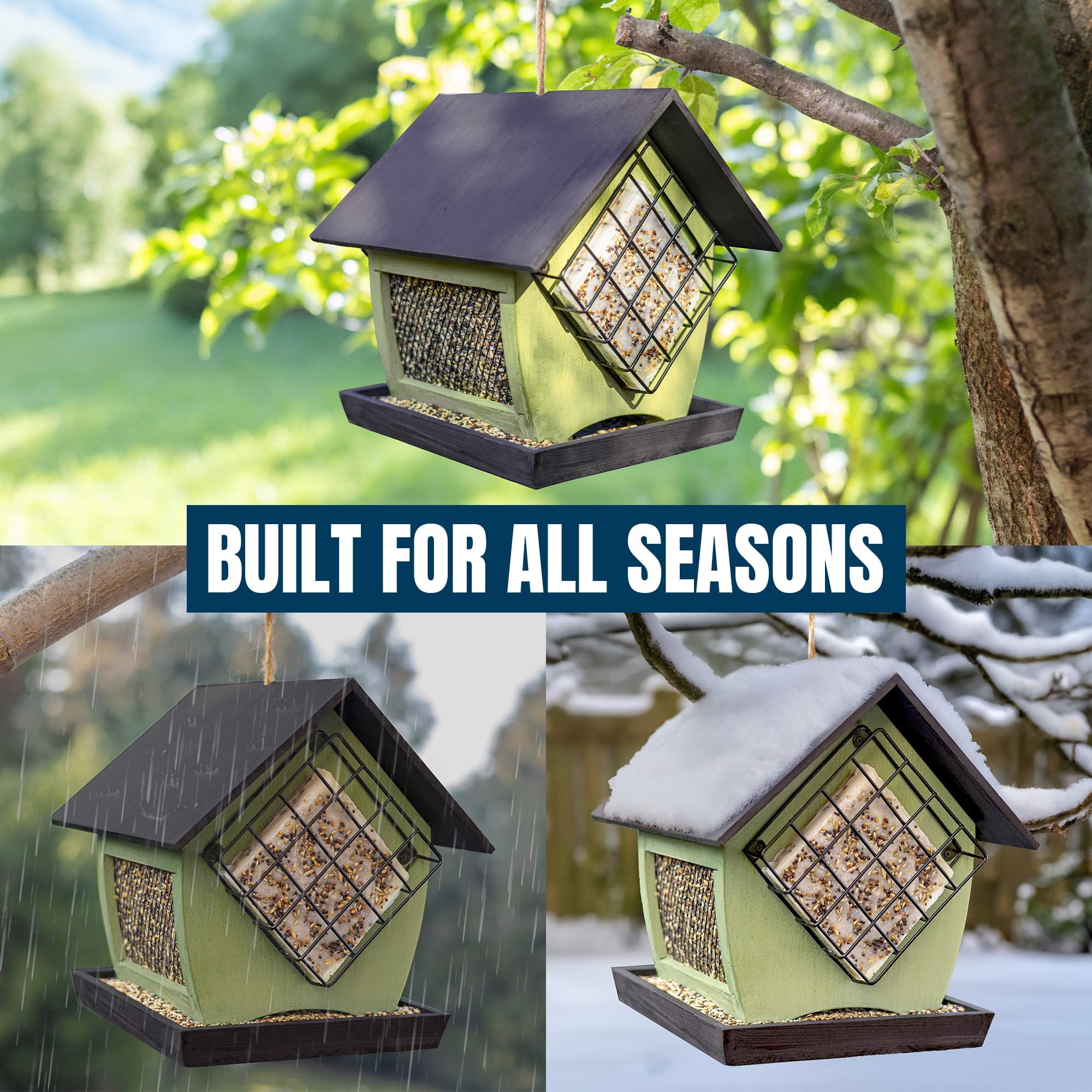 MEKKAPRO Bird Feeder with Suet Holder - Double Suet Feeders for Outside Hanging - Outdoor Bird Feeder with Suet Cage, Weatherproof Hanging Bird Feeder for Wild Birds - Suet Bird Feeders for Outdoors