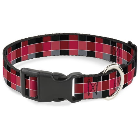 Buckle-Down Pet Collar Dog Collar Plastic Buckle Checker Mosaic Red 16 to 23 Inches 1.5 Inch Wide