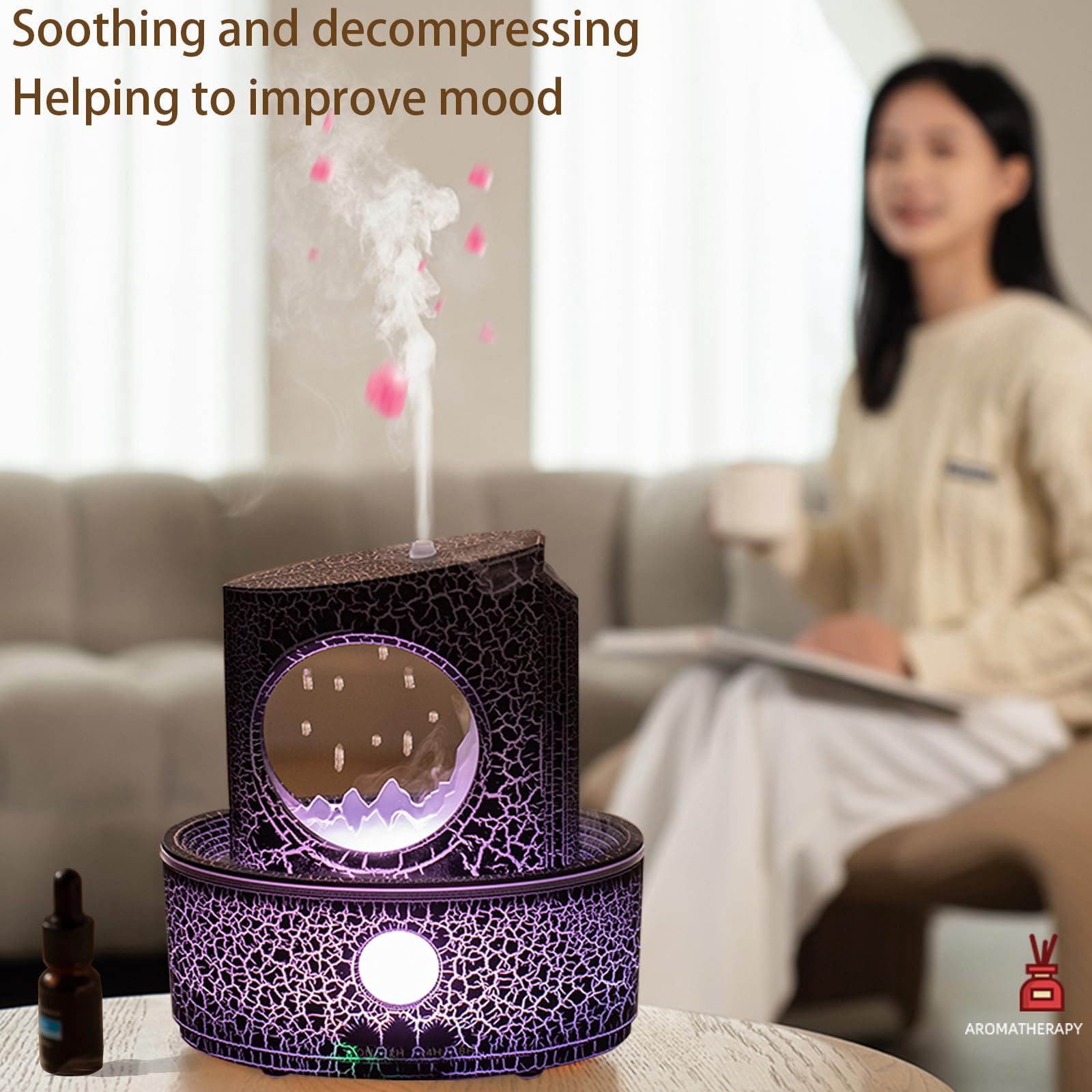 Aromatherapy Raindrop Diffuser & Humidifier, 3-in-1 Essential Oil Diffuser with 3 Color Changing Lights, 4 Timer Modes & Auto-Off, 300ml Quiet Ultrasonic Cool Mist Humidifier for Home, Office, Desk