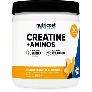 Nutricost Creatine   Aminos 30 Servings (Peach Mango Flavored) - 5,000mg Creatine Monohydrate   5000mg Amino BCAA Blend Per Serving