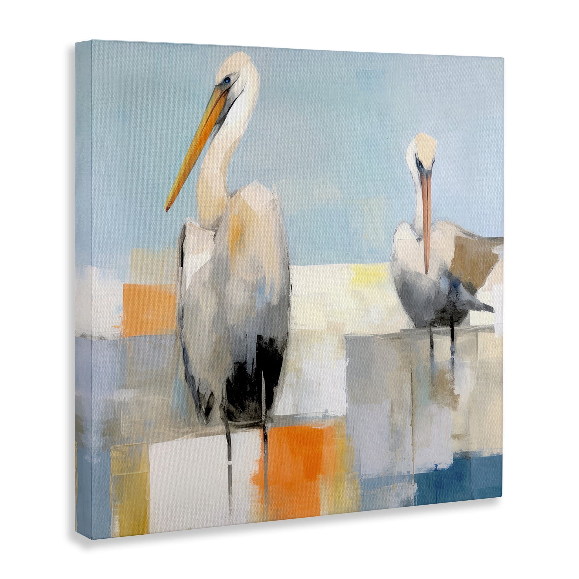 Stupell Industries Nautical Pelicans Abstract Animals & Insects Painting Gallery Wrapped Canvas Art Print Wall Art, 17 x 17