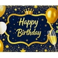 thumbnail image 3 of Navy Blue and Gold Happy Birthday Banner with Crown Stars Balloons Roses and Champagne Glasses Background for Birthday Party Decorations Photography Props Celebrations Event Backdrop Party Supplies, 3 of 7