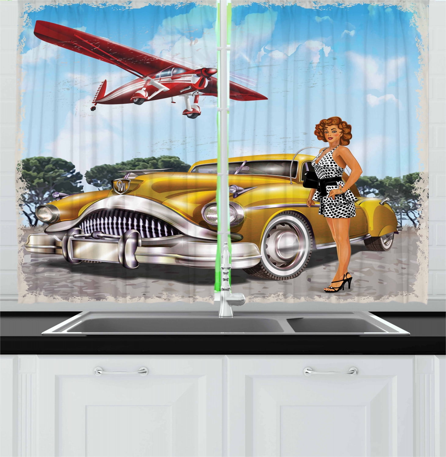Pin up Girl Curtains 2 Panel Set for Decor 5 Sizes Available Window Drapes 