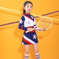 thumbnail image 3 of Pompoms And Socks Girls Cheerleading Uniform Dance Costume Long Sleeves Kids Cheerleader Outfit Round Neckline Patchwork Style D, 3 of 3