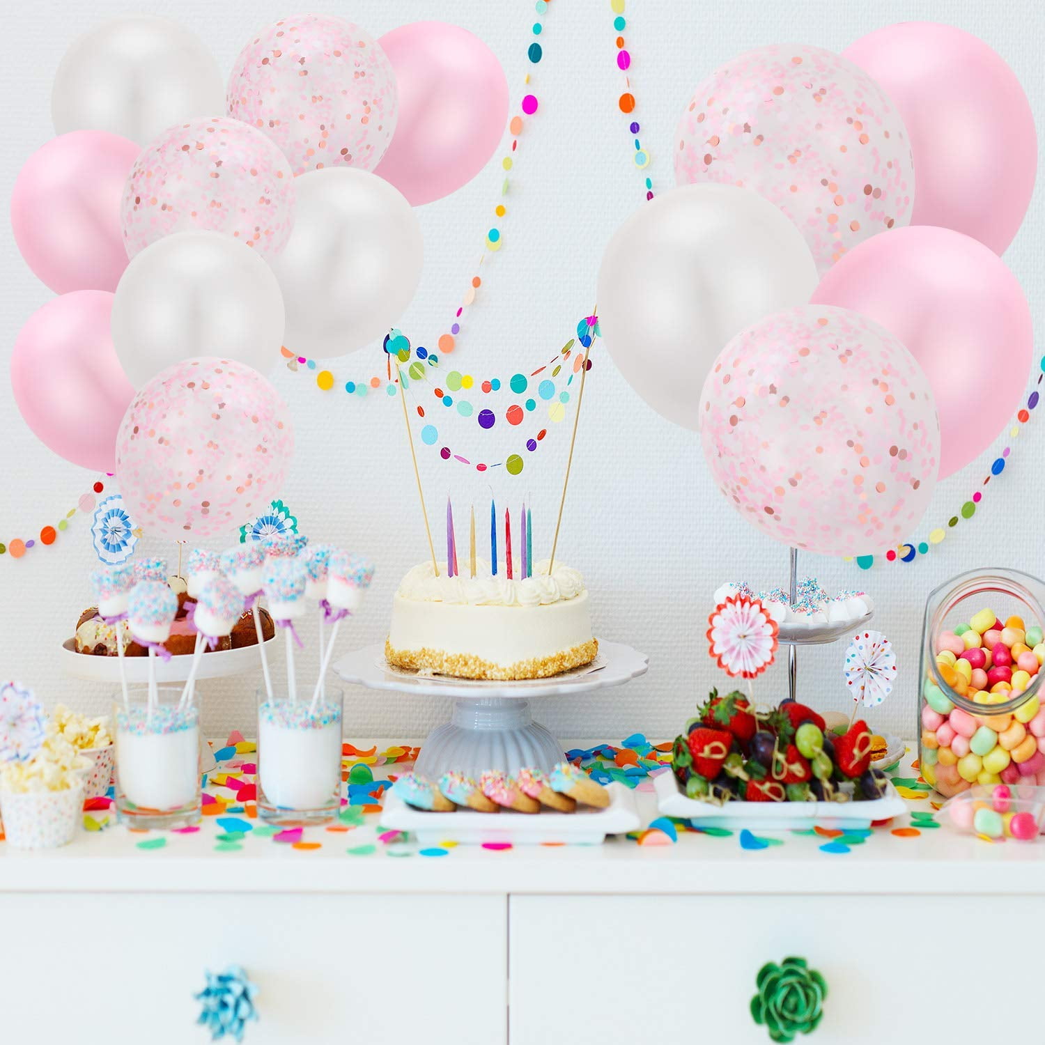 PartyPavillion Party Pink and White Confetti Balloon - Pink
