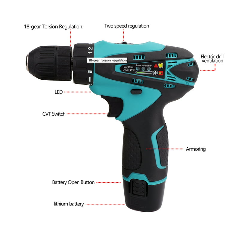 12V 32N.m 2-Speed Electric Lithium-Ion Battery Cordless Drill Mini Drill 