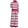 thumbnail image 4 of Domzest Womens 2 Piece Outfit Set Striped Button Scalloped Trim Pullover Top & Wide Leg Pants Lounge Set Fall Casual Matching Outfit Sets Hot Pink S, 4 of 4