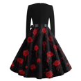 thumbnail image 6 of Halloween Dresses for Women Witch Hat Candy Crew Neck 1950s Hepburn Retro Dresses Long Sleeve Cocktail Funny Vintage Tea Length Dress with Belt M, 6 of 6