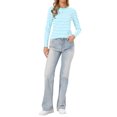 thumbnail image 2 of INSPIRE CHIC Striped Shirts for Women Long Sleeve Cotton Tops Crew Neck Fitted Tees Casual Outfits M Light Blue Stripe, 2 of 6