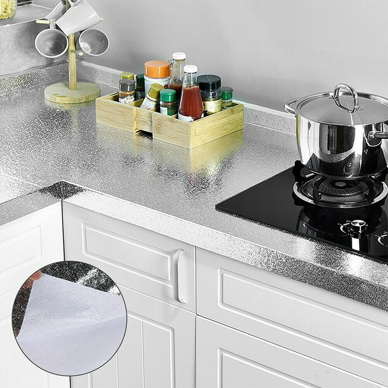 ZODIFEVI Kitchen Backsplash Stickers,15.7X196.9 inch, Self Adhesive Shelf Liner Drawer Liner Peel and Stick Foil Wallpaper Cabinets Shelf Sticker (