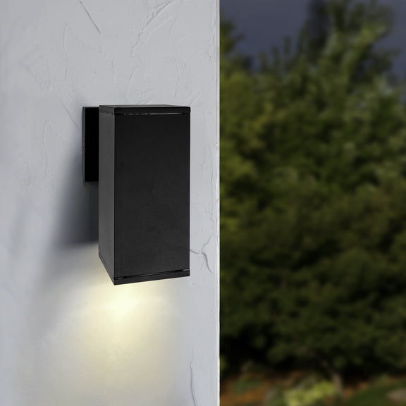 Maxxima LED Rectangular Outdoor Wall Light, Sconce Light, 12 Watt, 1000 Lumens, 3000K Warm White, Dusk to Dawn Sensor, Wall Wash