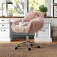 thumbnail image 2 of Modern Vanity Chair, Pink Faux Fur Desk Chair, Cute Fluffy Upholstered Vanity Chair, Height Adjustable Office Chair, Home Swivel Accent Chair with Wheels, for Living Room, Bedroom, 2 of 5