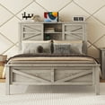 thumbnail image 2 of Miekor Furniture Farmhouse Platform Bed with Double Sliding Barn Door, Full Size Rustic Wood Bed with Charging Station, Wood Slats Support, Antique Gray W5UAAG, 2 of 9