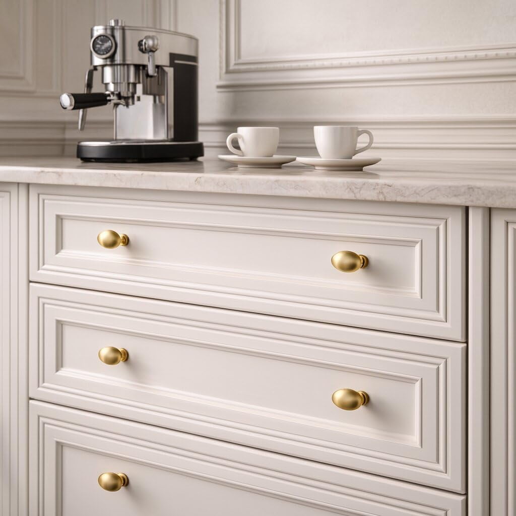 ABCISI 10 Pack Oval Cabinet Knobs, Furniture Cupboard Pulls, Modern Single Hole Hardware for Kitchen Cabinet, Dresser, Wardrobe Drawer, Champagne Bronze