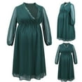 thumbnail image 3 of Efsteb Women's Long Sleeve Maternity Dress Stretchy Casual Maternity Clothes V-Neck Lace Temperament Elegant Dress Pregnancy Comfy Solid Color（Green,M）, 3 of 8