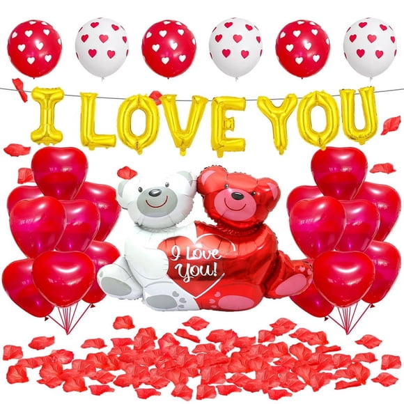 Set de globos con tema «Te quiero» con ositos de aluminio para el día de San Valentín