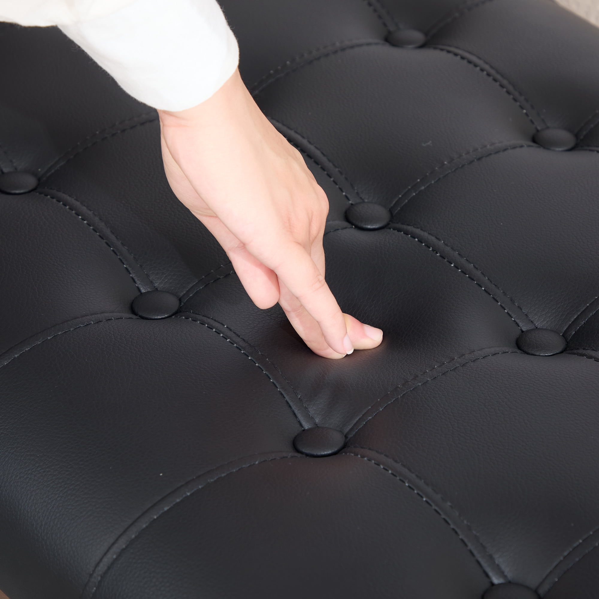 Aukfa 66" Upholstered Faux Leather Bedroom Bench with Button Tufted Design and Bolster Pillow,Solid Rubberwood,Black