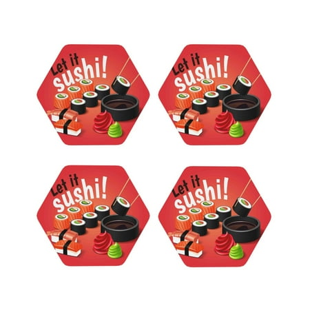 

Fuzoiu Sushi Print Leather Coasters Set Drink Coasters Set of 4 for Tabletop Protection Durable PVC Coasters Home Décor and Housewarming Gift-Hexagon